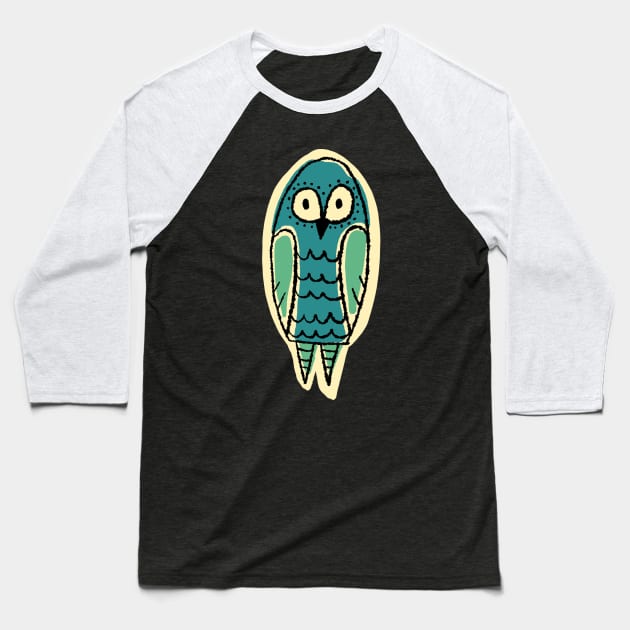 Tall and Cute Blue Owl Simple Illustration Baseball T-Shirt by narwhalwall